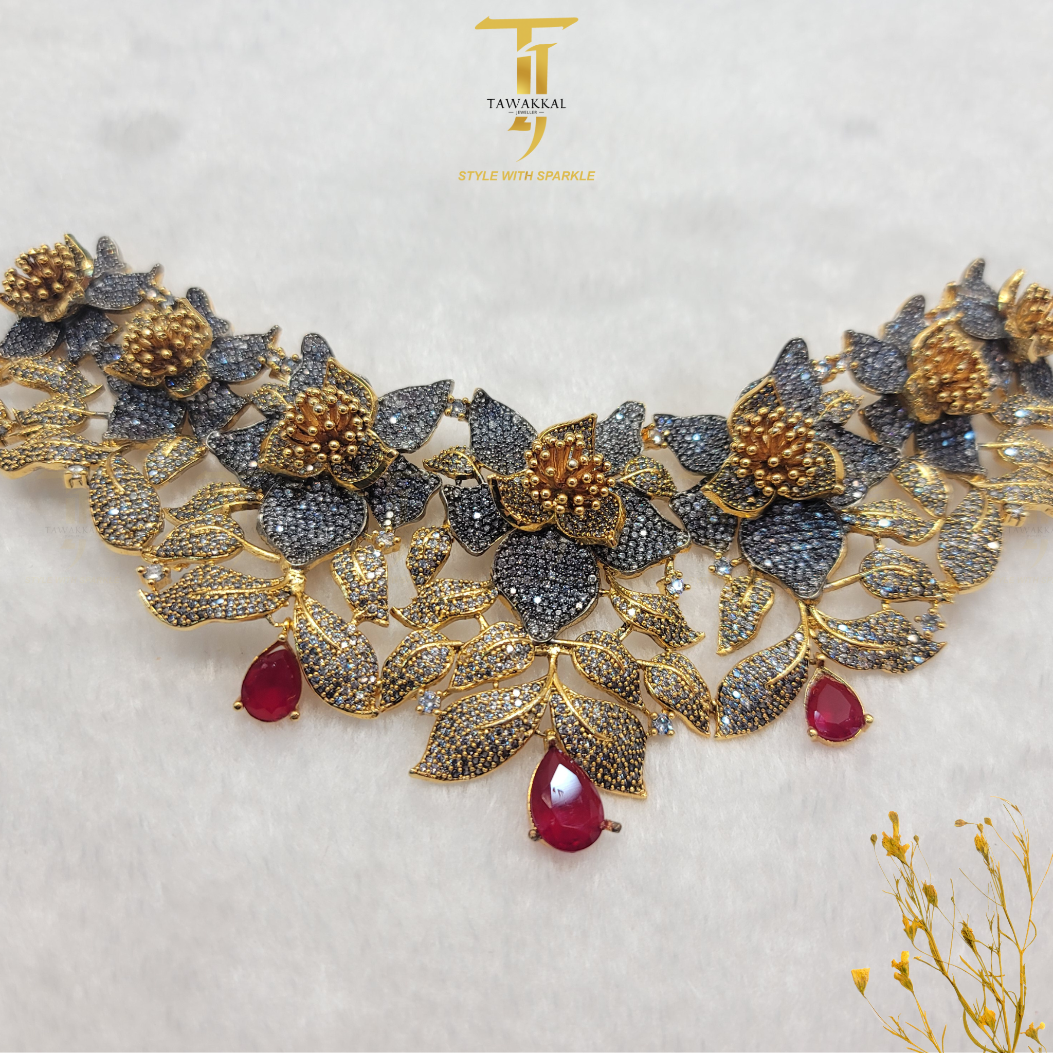 Designer’s Floral Gold-Plated Bridal Set