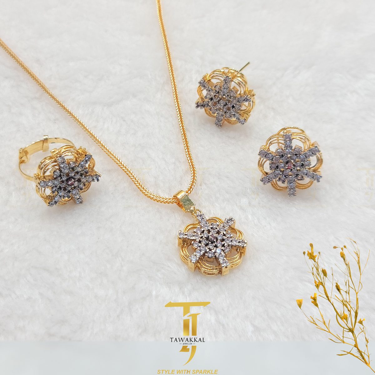 Oxidized Floral Gold Plated Combo Sets